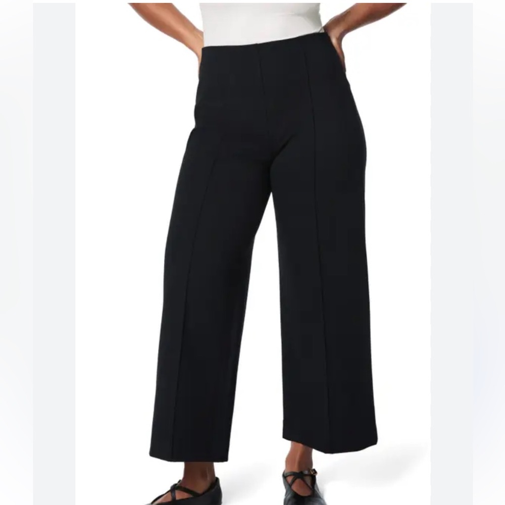 Spanx Petite The Perfect Fit Ponte Wide Leg High Rise Pants Black Size Small